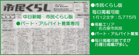 中日新聞市民くらし 中日新聞求人広告 中日新聞3行広告